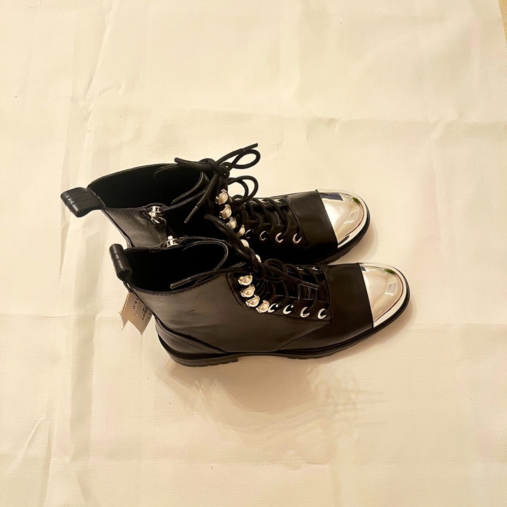 ZARA Black Leather Lace Up Combat boot.